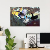 水中国の色スタイルスワンススイミング ポスター (ホームオフィス)