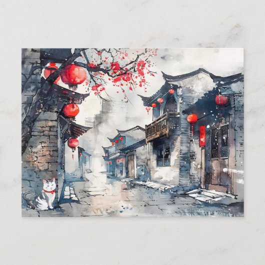 水中国の色ランタン灯の旧市街 ポストカード (正面)
