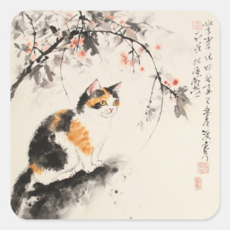 水中国の色 – Calico cat スクエアシール