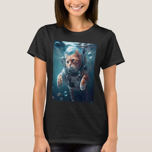 水中宇宙飛行士猫 Tシャツ (正面)