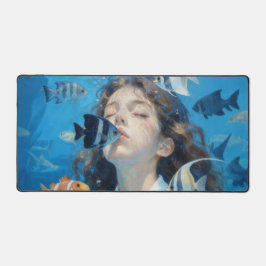 水中少女と熱帯魚の油絵デスク デスクマット