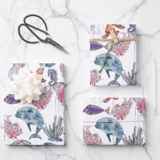 水中水彩画シリーズ デザイン2 ラッピングペーパーシート (正面)