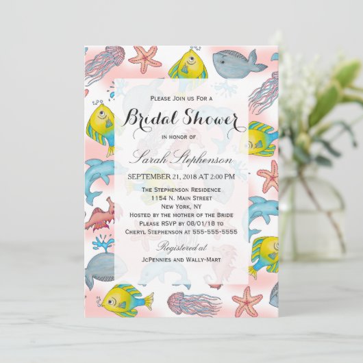 水中海の創造物の水彩画のイラストレーション 招待状 (スタンド正面)