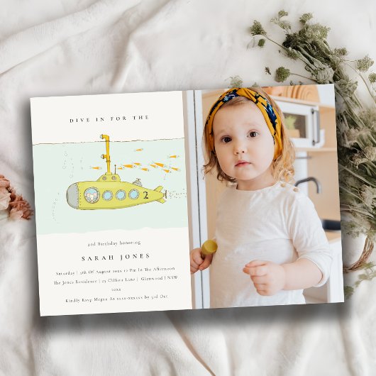 水中海底写真任意の年齢誕生日招待状 サンキューカード