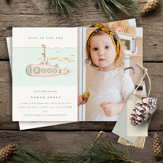 水中海底写真任意の年齢誕生日招待状 サンキューカード