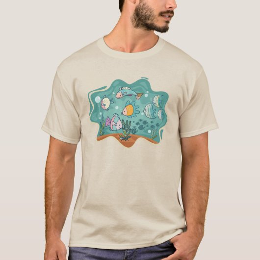 水中海洋の生き物キャラクター Tシャツ (正面)