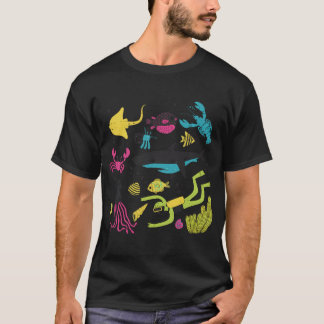 水中海洋アドベンチャー漫画パターンTシャツ Tシャツ