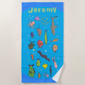 水中海洋生物のおもしろい漫画 ビーチタオル (正面)