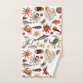 水中海洋生物のイラストパターン バスタオルセット (ハンドタオル)