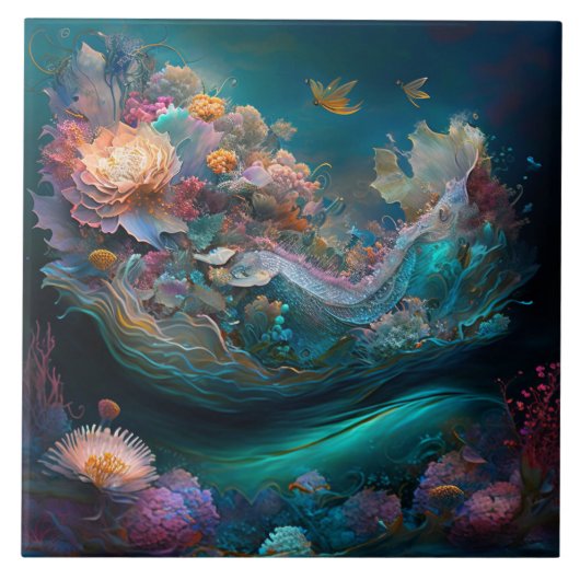 水中海洋生物の陶磁器タイル タイル (正面)