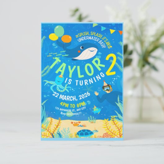 水中海洋生物誕生日 招待状 (スタンド正面)