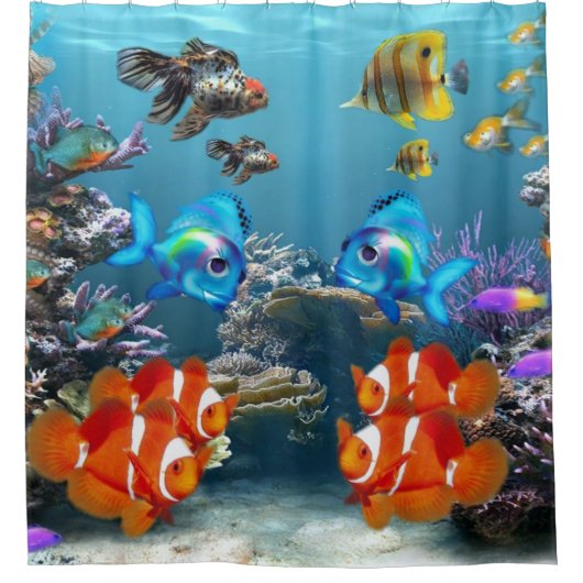 水中海洋生物 シャワーカーテン (正面)