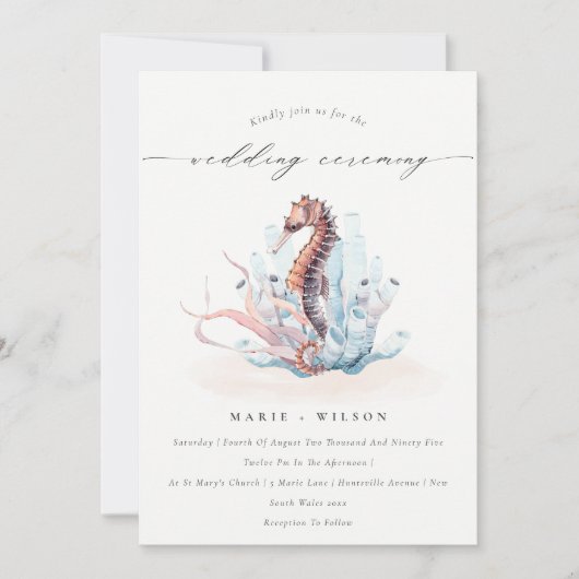 水中海藻サンゴの結婚式の招待 サンキューカード (正面)