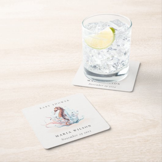 水中海藻サンゴ赤ちゃんシャワー スクエアペーパーコースター (インサイチュ)