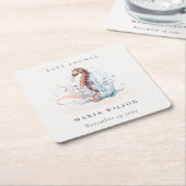 水中海藻サンゴ赤ちゃんシャワー スクエアペーパーコースター (アングル)