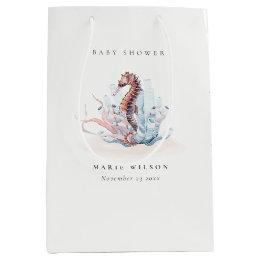 水中海藻サンゴ赤ちゃんシャワー ミディアムペーパーバッグ (正面)
