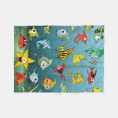 水中漫画の魚 フリースブランケット (正面(横))