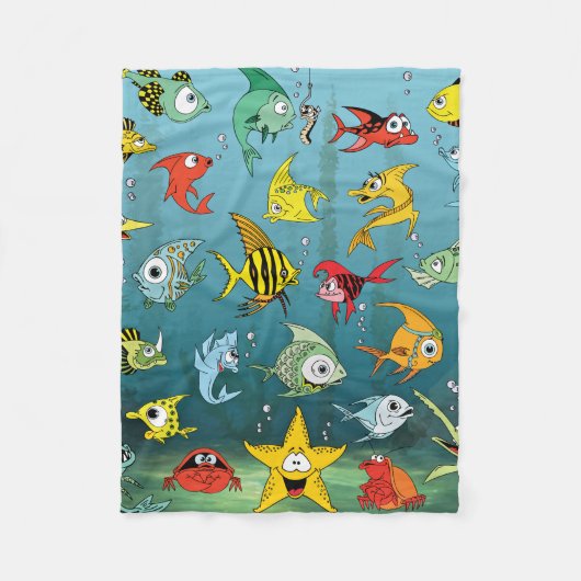 水中漫画の魚 フリースブランケット (正面)