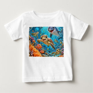 水中漫画サンゴ礁Tシャツ ベビーTシャツ