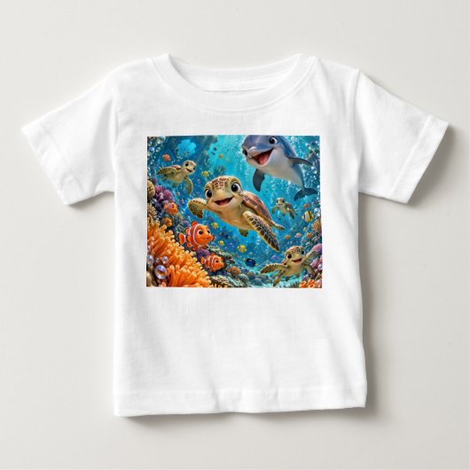 水中漫画サンゴ礁Tシャツ ベビーTシャツ (正面)