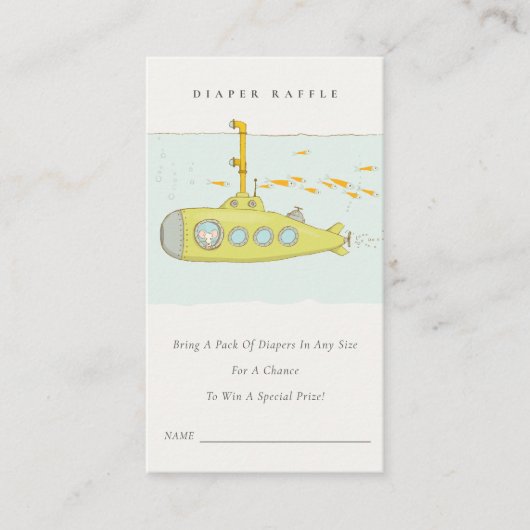 水中潜水艦おむつラッフルベビーシャワー エンクロージャーカード (正面)