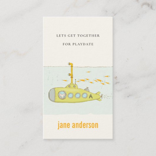 水中潜水艦モノグラム子供プレイデート呼び出し 名刺 (正面)