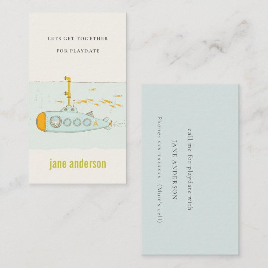 水中潜水艦モノグラム子供プレイデート呼び出し 名刺 (正面/裏面)