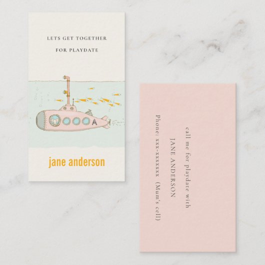 水中潜水艦モノグラム子供プレイデート呼び出し 名刺