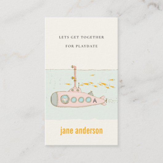 水中潜水艦モノグラム子供プレイデート呼び出し 名刺 (正面)