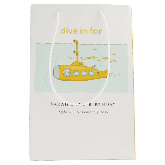 水中潜航機黄色い誕生日 ミディアムペーパーバッグ (正面)