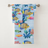 水中熱帯魚の水彩色のサンゴのシーン バスタオルセット (インサイチュ)