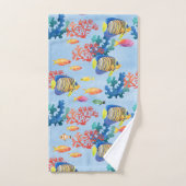 水中熱帯魚の水彩色のサンゴのシーン バスタオルセット (ハンドタオル)