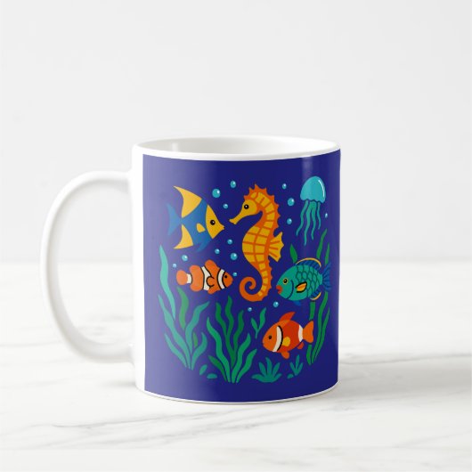 水中熱帯魚 – 海洋生物 コーヒーマグカップ (左)