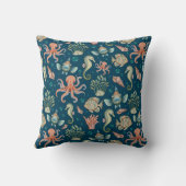 水中生物の青いパターン クッション (裏面)