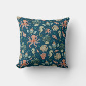 水中生物の青いパターン クッション (正面)