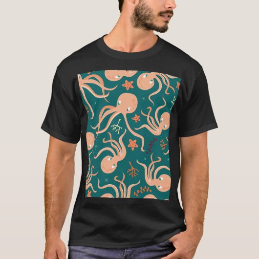 水中疑問に思:タコのヒトデ Tシャツ (正面)