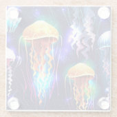 水中白熱［赤熱］光を放つクラゲ水平バナー ガラスコースター (裏面)