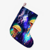 水中白熱［赤熱］光を放つクラゲ水平バナー スモールクリスマスストッキング (正面 (吊り時))