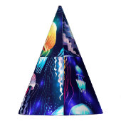 水中白熱［赤熱］光を放つクラゲ水平バナー パーティーハット (裏面)