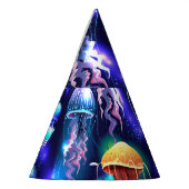 水中白熱［赤熱］光を放つクラゲ水平バナー パーティーハット (左)