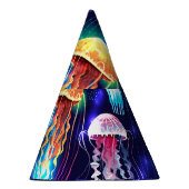 水中白熱［赤熱］光を放つクラゲ水平バナー パーティーハット (右)