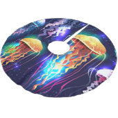 水中白熱［赤熱］光を放つクラゲ水平バナー ブラッシュドポリエステルツリースカート (アングル)