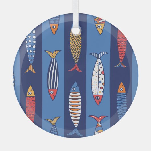 水中競技の遊び時間:子供の魚のファンタジー ガラスオーナメント (正面)