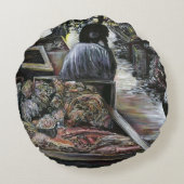 水中競技は、エルサレムの砂漠の風とキスをした ラウンドクッション (裏面)