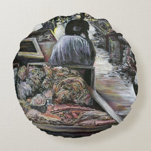 水中競技は、エルサレムの砂漠の風とキスをした ラウンドクッション (裏面)