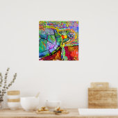 水中競技カラフル亀抽象芸術 ポスター (キッチン)