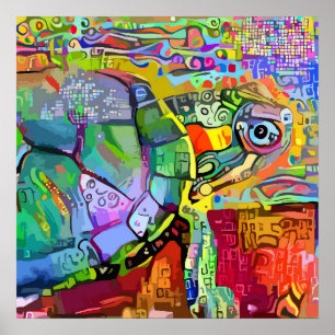 水中競技カラフル亀抽象芸術 ポスター