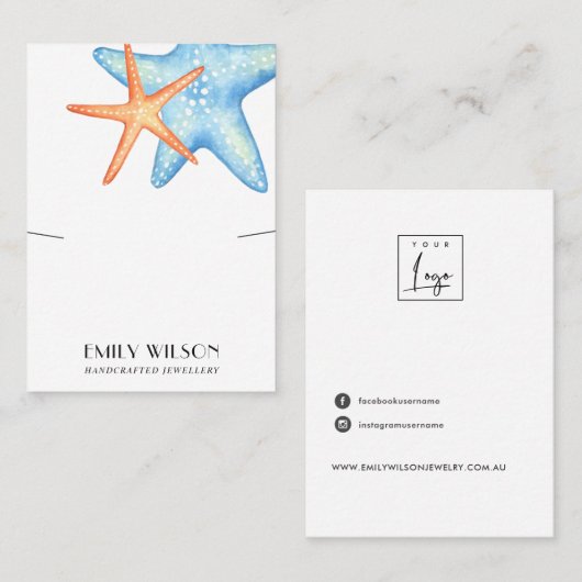 水中競技スターフィッシュネックレスブレスレットディスプレイカード 名刺 (正面/裏面)