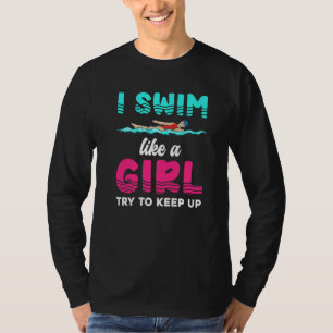 水中競技スポーツアスリート泳ぐ人女性女子スイミン Tシャツ