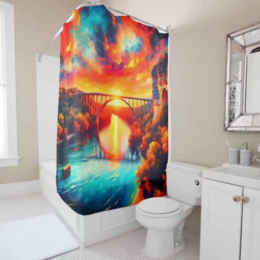 水中競技セレニティコマルリバーサンセットアート シャワーカーテン (インサイチュ)